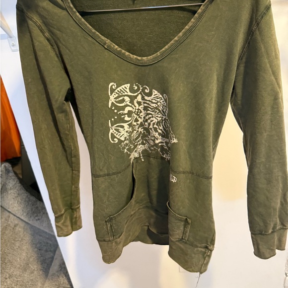 Green Graphic 3/4 Sleeve Relaxed Hoodie - Picture 1 of 6